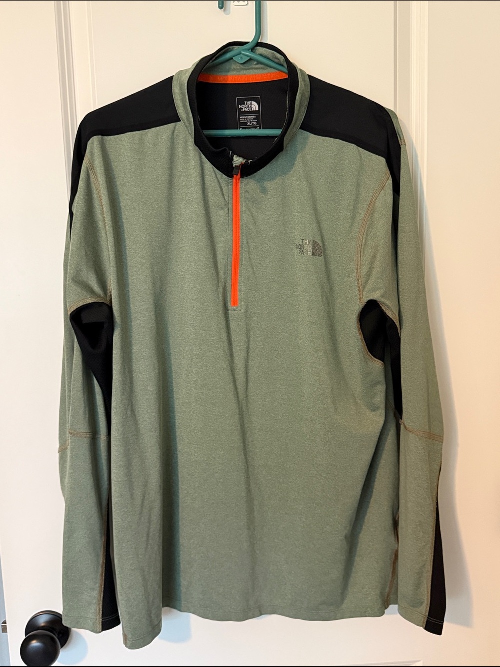 The North Face Men's Olive Green & Black Quarter-Zip with Orange Trim